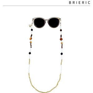 Glasses/Eyeglasses Holder 18k Gold Wood Beads with Freshwater pearls